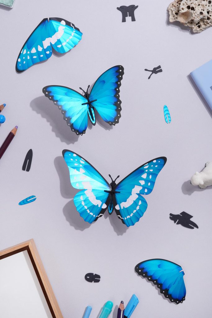 Assembli-Butterflies-morpho-blue-topdown set of 2