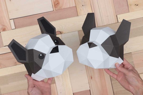 3D Papieren Franse Bulldog Pup | Papieren wanddecoratie | Assembli