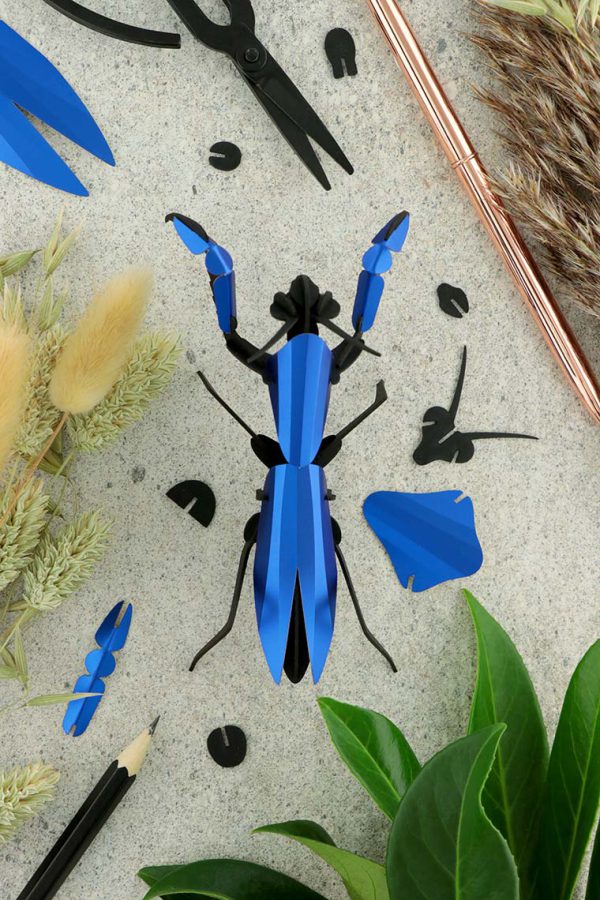 Assembli 3d paper insect praying mantis blue