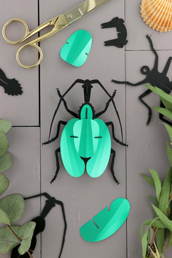 Assembli 3D Paper Violin Beetle Insect Emerald Green