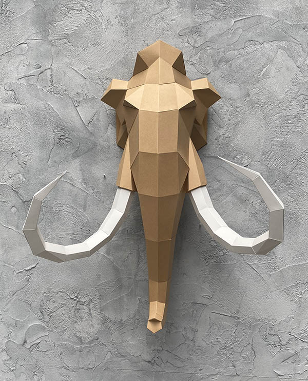 Assembli 3d paper animal head mammoth